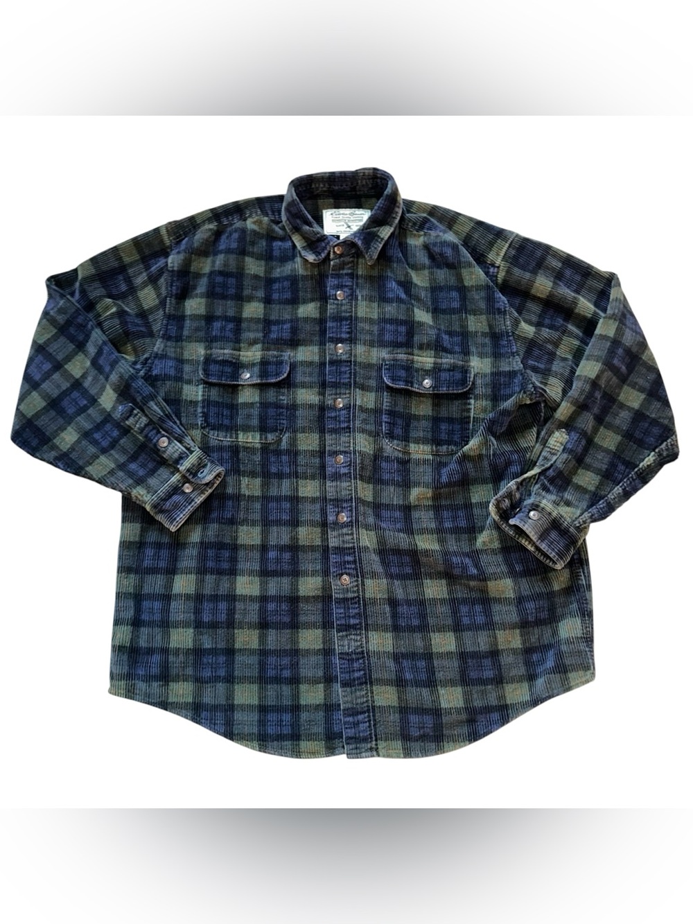Vintage Eddie Bauer Big & Tall Plaid Oversized Corduroy Button Down Shirt XL